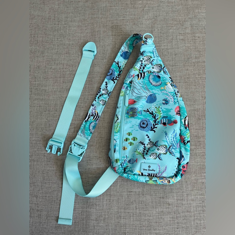 VERA BRADLEY ESSENTIAL SLING BACKPACK BAG ANTILLES TREASURE FISH Sea Ocean Aqua - Picture 2 of 16